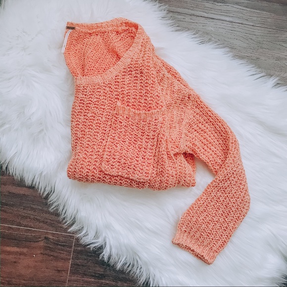 Free People Tops - Free People Sweater Orange Open Knits Medium